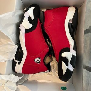 Air Jordan 14 Retro black red and white men size 9.5
